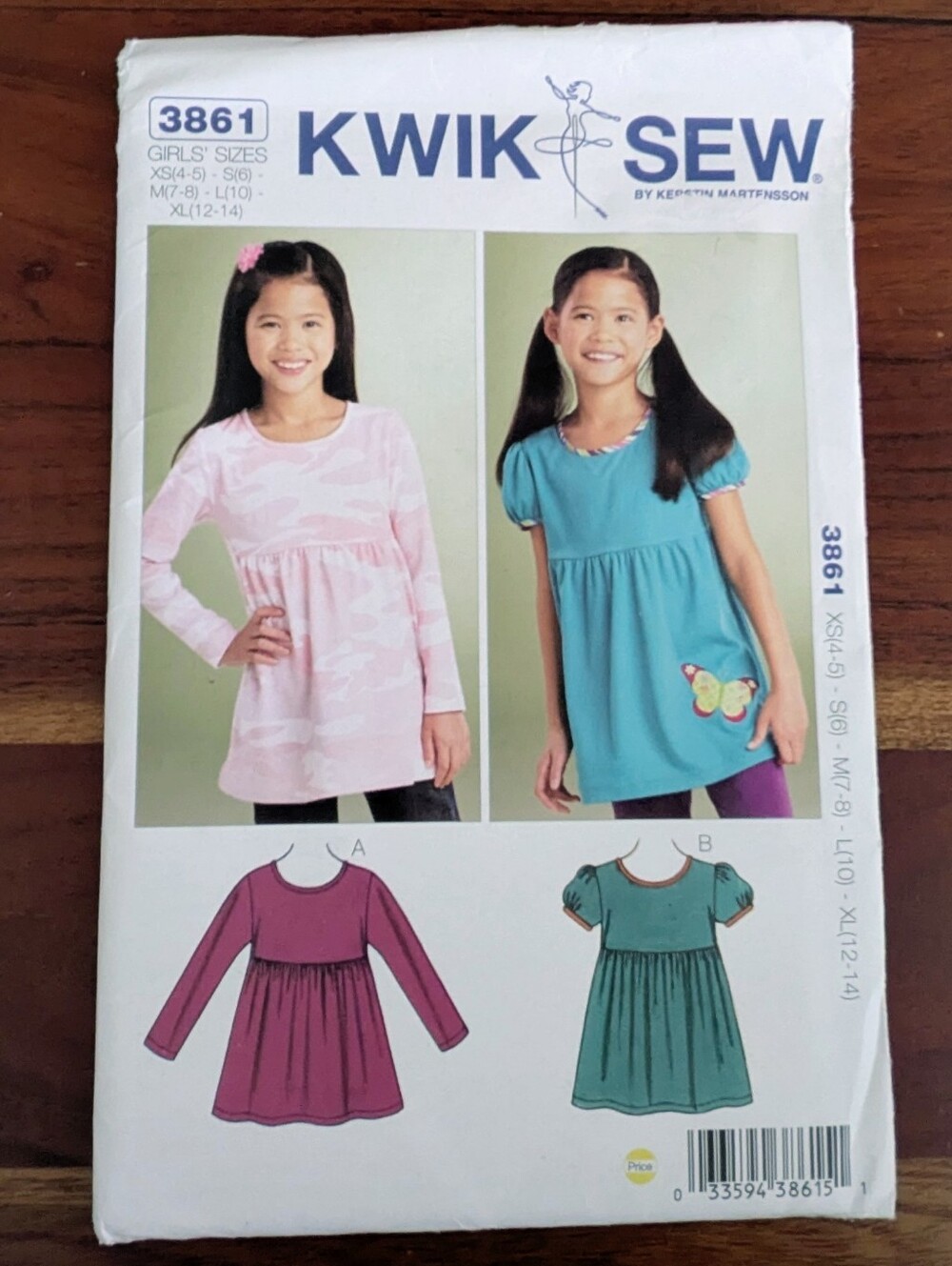 Kwik Sew 3861 Girls' Butterfly Tops in Stretch Knits - New Unopened from 2011